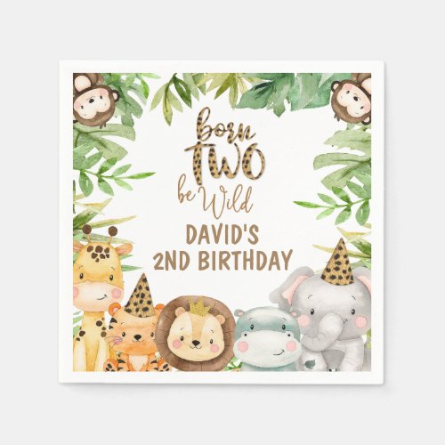 Boys Safari Animals Two Wild Birthday Small Napkins