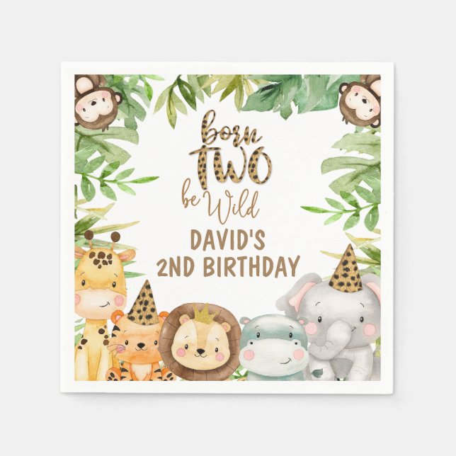 Boys Safari Animals Two Wild Birthday Small Napkins (Front)