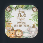 Boys Safari Animals Two Wild Birthday Square Plate<br><div class="desc">Boys Safari Animals Two Wild Birthday Square Plate

Cute safari themed two wild second birthday paper plate featuring seven watercolor jungle animals,  leopard or cheetah print pattern text and some foliage. Ideal for a two wild themed second birthday party for a boy.</div>