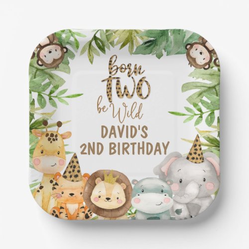 Boys Safari Animals Two Wild Birthday Square Plate