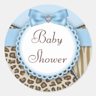 Boys Safari Baby Shower Classic Round Sticker