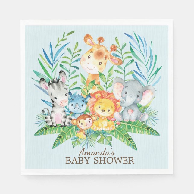 Boys Safari Jungle Baby Shower Paper Napkins (Front)