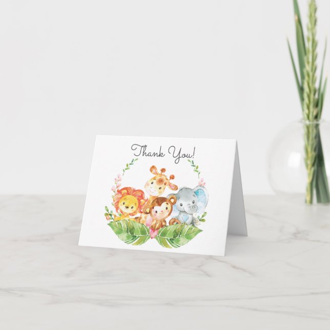 Boys Safari Jungle Baby Shower Thank You Note Card (Front)
