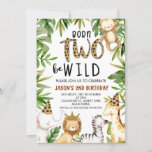 Boys Safari Two Wild Birthday Invitation<br><div class="desc">Boys Safari Two Wild Birthday Invitation

Cute safari themed two wild second birthday invitation featuring four watercolor jungle animals,  leopard or cheetah print pattern and some foliage.  Ideal for a two wild themed second birthday party.</div>