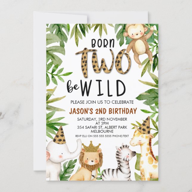 Boys Safari Two Wild Birthday Invitation (Front)