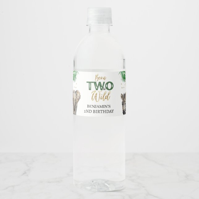 Boys Safari Two Wild Birthday Water Bottle Label (Front)