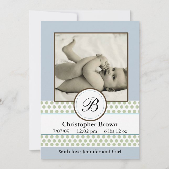 Boys Sage Dots Birth Announcement (Front)