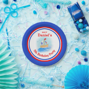 Boys sail boat 5th birthday customized plate