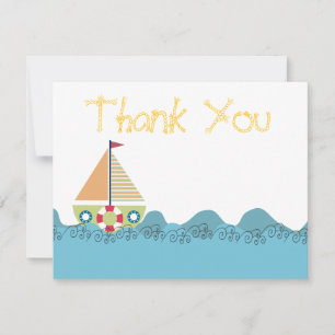 Boys Sail Boat Birthday Thank You Note Cards
