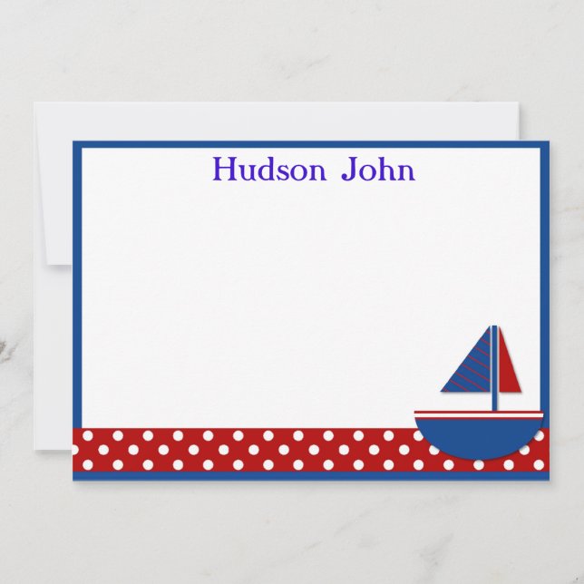 Boys Sailboat Stationery/Thank You Note (Front)