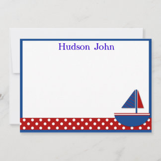 Boys Sailboat Stationery/Thank You Note