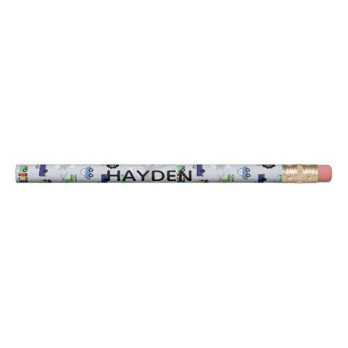 Boys School Transport Car Pattern with Name Kids Pencil