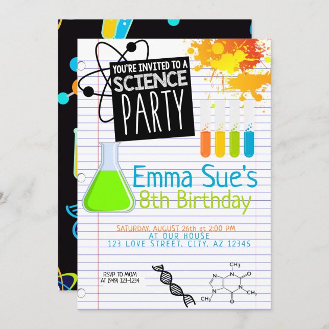 Boy's Science Lab Scientist Party Birthday Invitation (Front/Back)