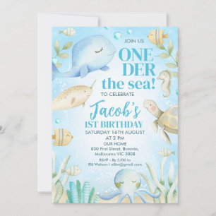 Boy's Sea Creatures One-der The Sea 1st Birthday Invitation