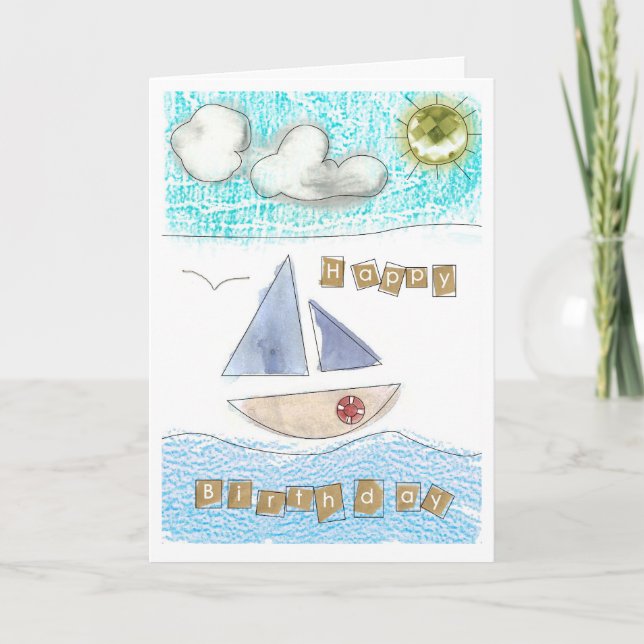 Boy's seaside happy birthday card. card (Front)