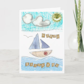 Boy's seaside happy birthday card. card