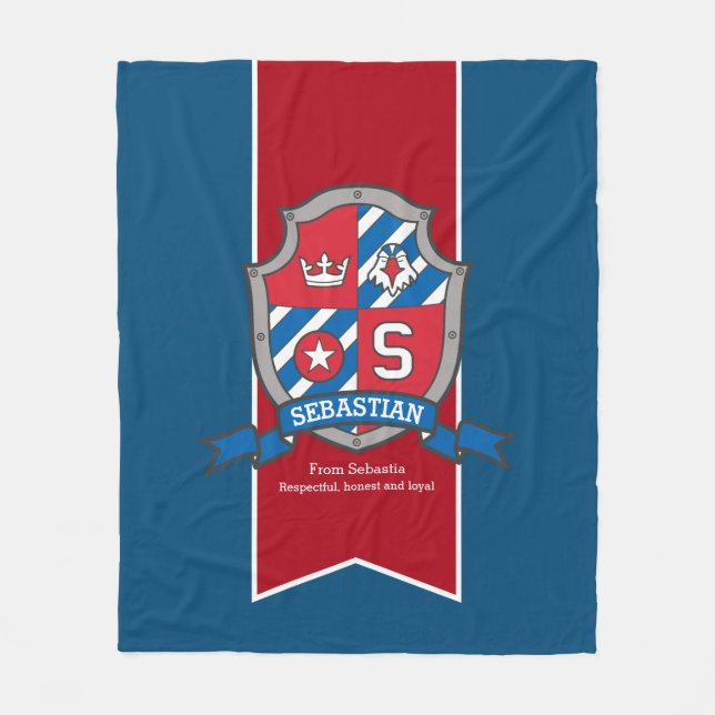 Boys Sebastian letter S name meaning blue blanket (Front)