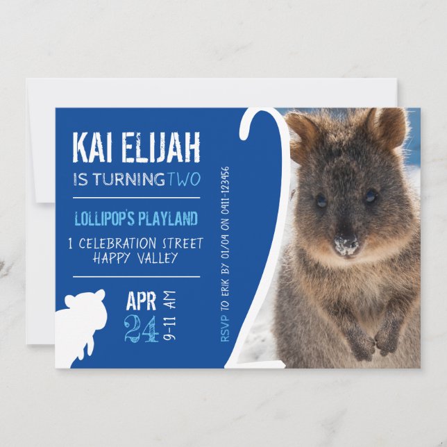 Boys Second Birthday Blue Quokka Australia Photo Invitation (Front)