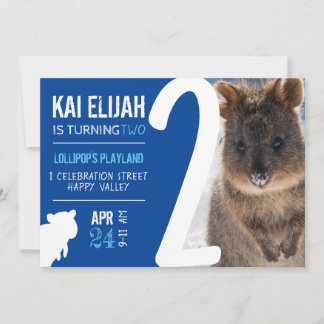 Boys Second Birthday Blue Quokka Australia Photo Invitation