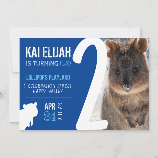 Boys Second Birthday Blue Quokka Australia Photo Invitation (Front)