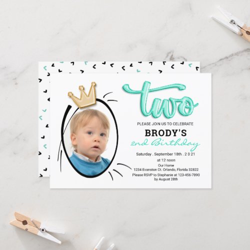 Boys Second Birthday Party Minimalist Prince Photo Invitation