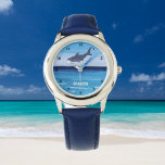 Boys Shark Ocean Fish Cute Modern Blue Kids  Watch<br><div class="desc">Blue,  shark,  ocean,  fish personalized kids watch. Nautical watercolor. Perfect for boys.</div>