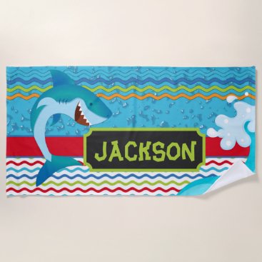 Boys Shark Personalized with name Beach Towel Boys Shark Personalized with name Beach Towel