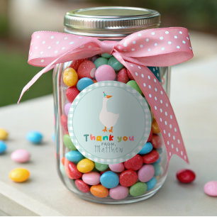 Boys Silly Goose Blue Farm Birthday Gingham Favor Classic Round Sticker