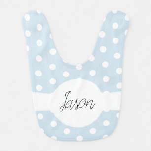 Boy's Simple Blue Polka Dot Spotty Pattern & Name Bib