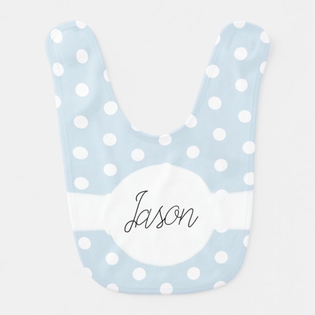 Boy's Simple Blue Polka Dot Spotty Pattern & Name Bib (Front)