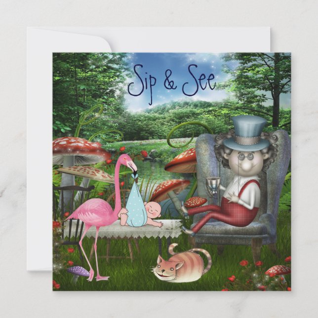 Boy's Sip & See Mad Hatter's Tea Party Baby Shower Invitation (Front)