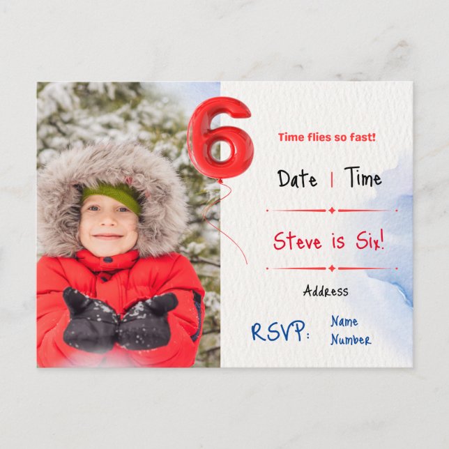 Boy's Sixth Birthday Party Invitation (Front)