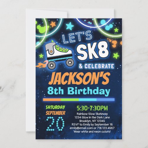 Boys SK8  Celebrate Roller Skating Birthday Party Invitation