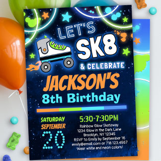 Boys SK8 & Celebrate Roller Skating Birthday Party Invitation