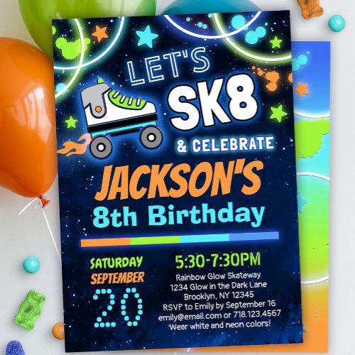 Boys SK8  Celebrate Roller Skating Birthday Party Invitation