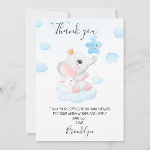 Boys Sky Elephant Baby Shower Thank You Card