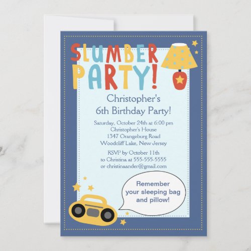 BOYS Sleepover Birthday Party Inviation Invitation