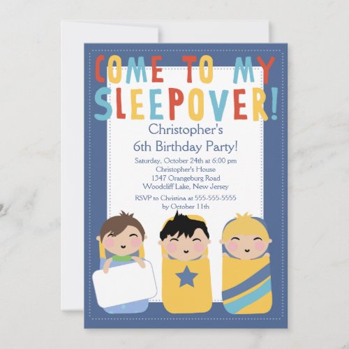 BOYS Sleepover Birthday Party Inviation Invitation