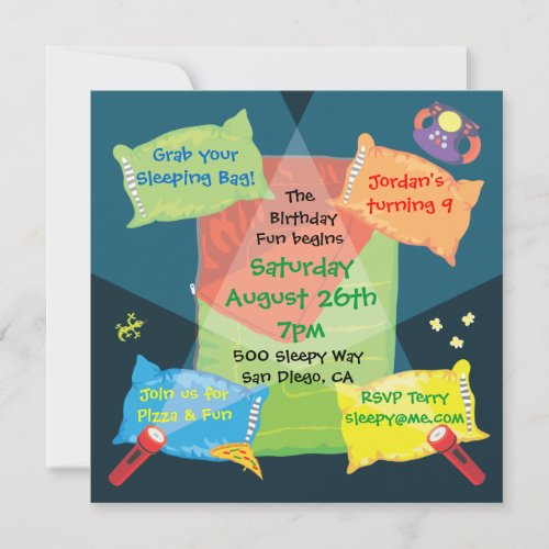 Boy's Sleepover Birthday Party Invitation
