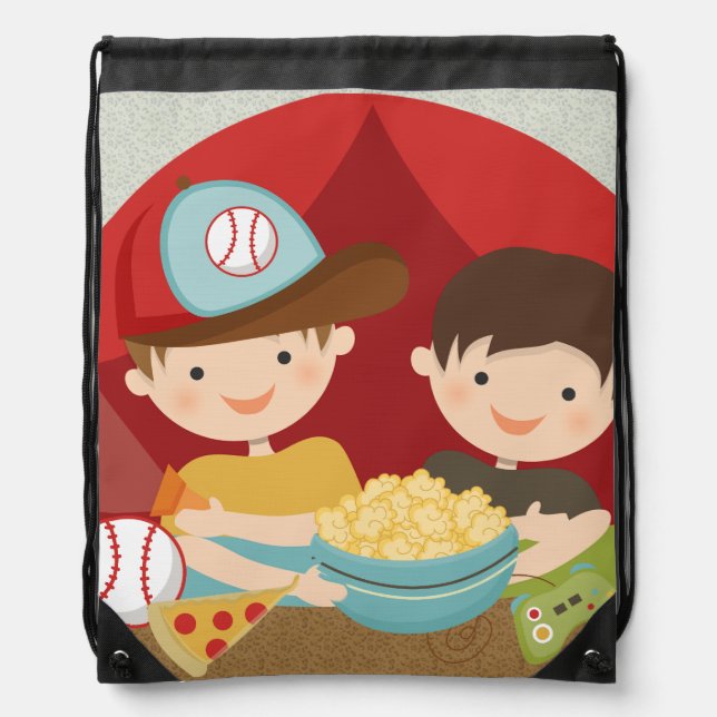 Boys Sleepover Drawstring Backpack Bag (Front)