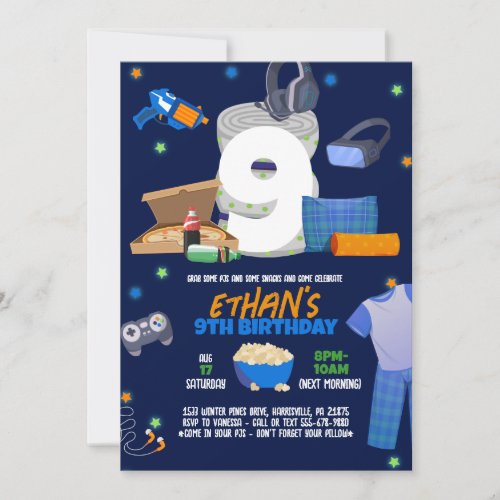 Boys Sleepover Pajama Party Invitation