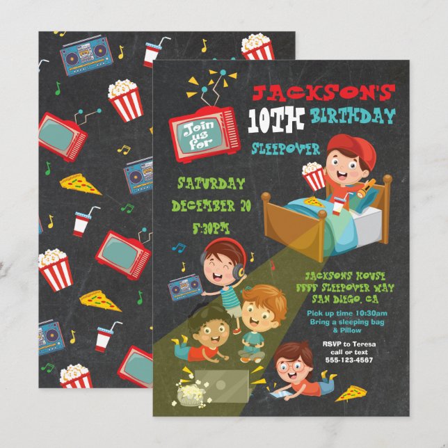 Boys Sleepover Slumber birthday party Invitation (Front/Back)