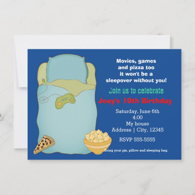 Boys Sleepover Slumber Party Birthday Invitation (Front)