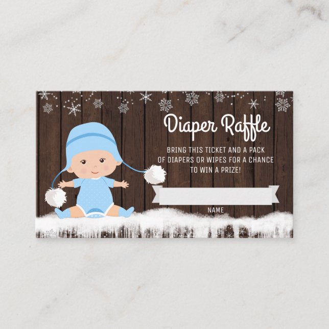 Boys Snowflake Diaper Raffle Tickets Enclosure Card (Front)