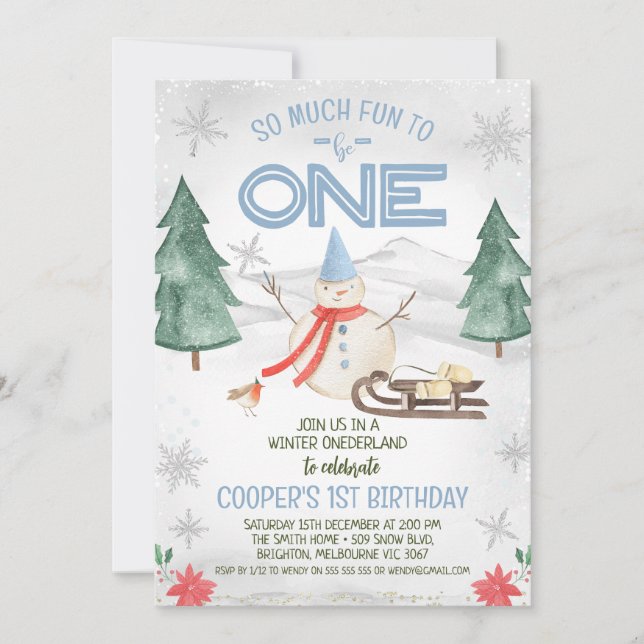 Boys Snowman Winter Onederland Birthday Invitation (Front)