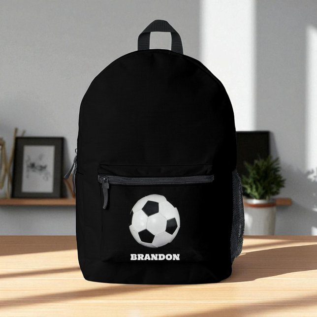 Boys Soccer Ball Black Stylish Custom Name Kids Printed Backpack (Creator Uploaded)