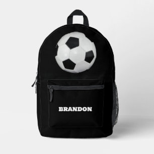 Boys Soccer Ball Black Stylish Custom Name Kids Printed Backpack
