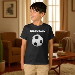 Boys Soccer Ball Black Stylish Custom Name Kids T-Shirt