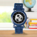 Boys Soccer Ball Black Stylish Custom Name Kids Watch<br><div class="desc">Soccer ball watch for kids. Custom,  Kids,  Name,  steel black leather boys watch. Personalize it with your child's name.</div>