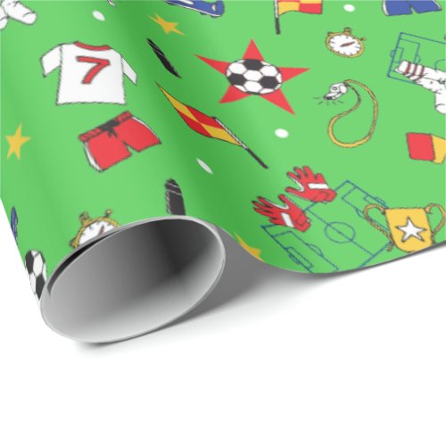 Boys Soccer Football Balls Shirts and Boots Design Wrapping Paper